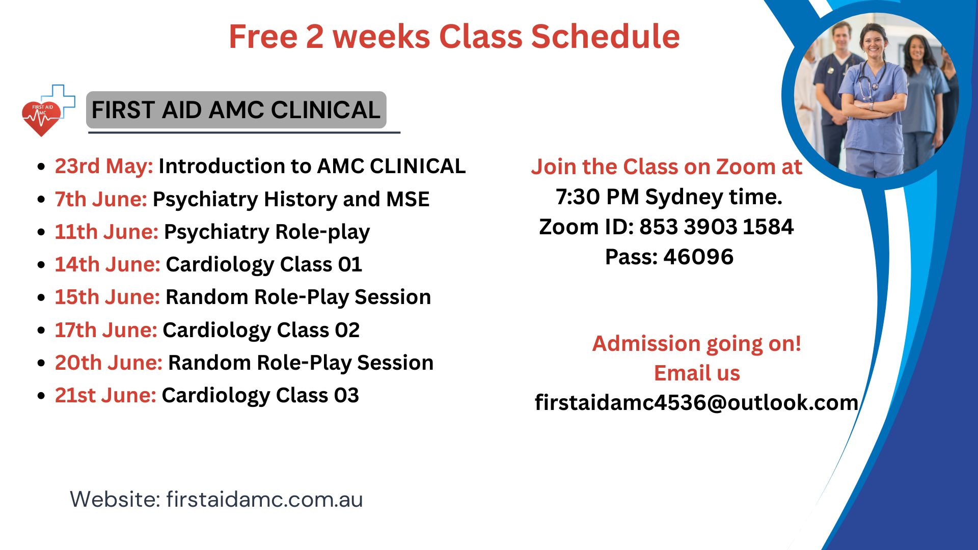 FIRST AID AMC CLINICAL free 2 weeks session --JUNE 2026 batch