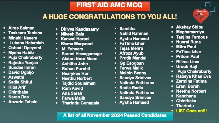 FIRST AID AMC MCQ Massive Success in November 2024 Exam