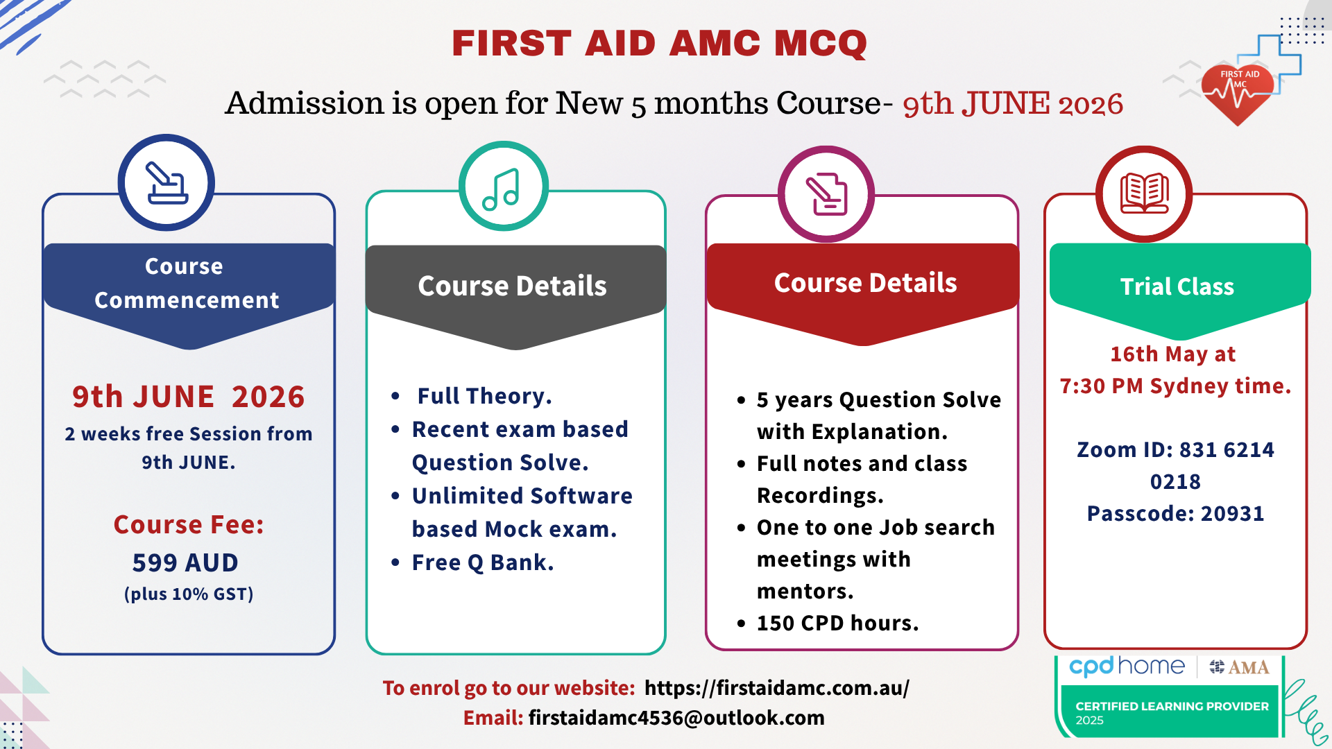 FIRST AID AMC MCQ New course- June 2026